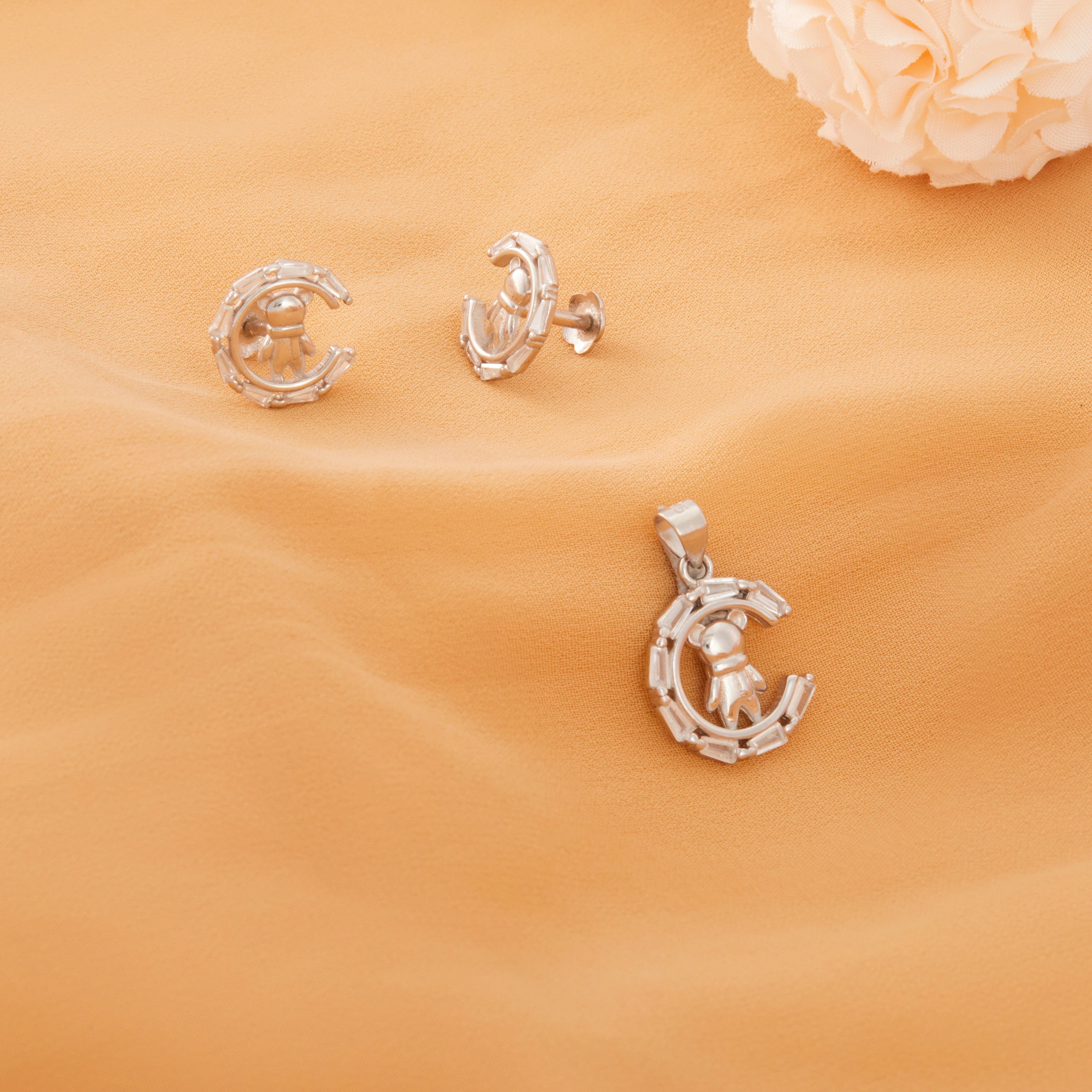 Teddy Bear Pendant & Stud Earrings Ishna