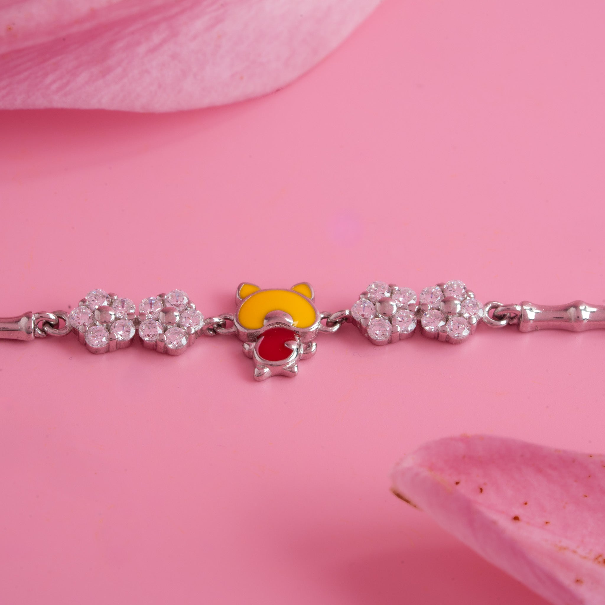 Teddy bear charm silver bracelet