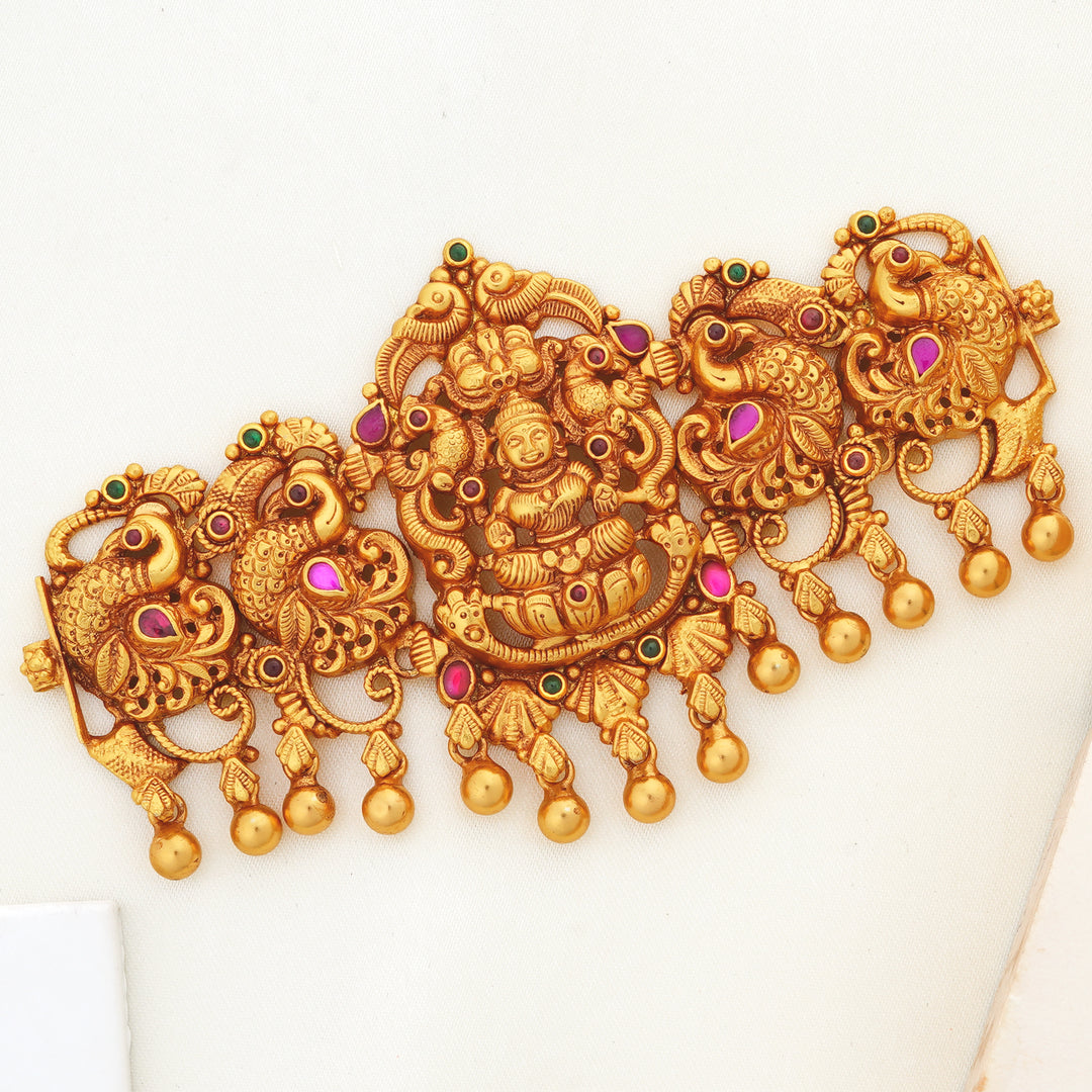 Temple Design Choker with Twin Peacock Motif