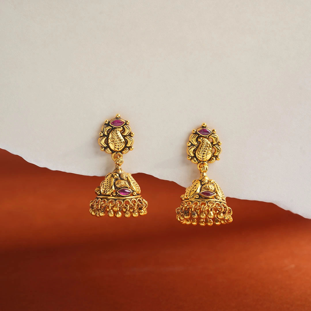 Temple Designed Ruby Jhumka Earrings Ishna
