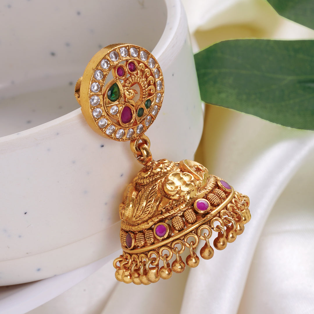 Temple Jewellery Jhumkas with Peacock Design