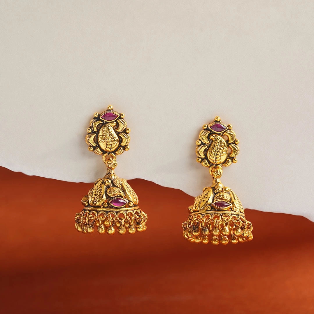 Temple Ruby Jhumka Earrings Ishna