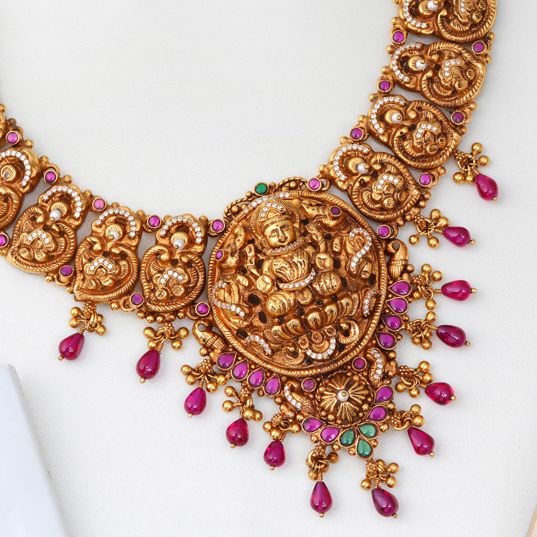 Temple jewellery Lakshmi necklace in 24K gold finish