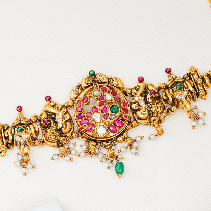 Temple jewellery choker with 24K gold plated silver