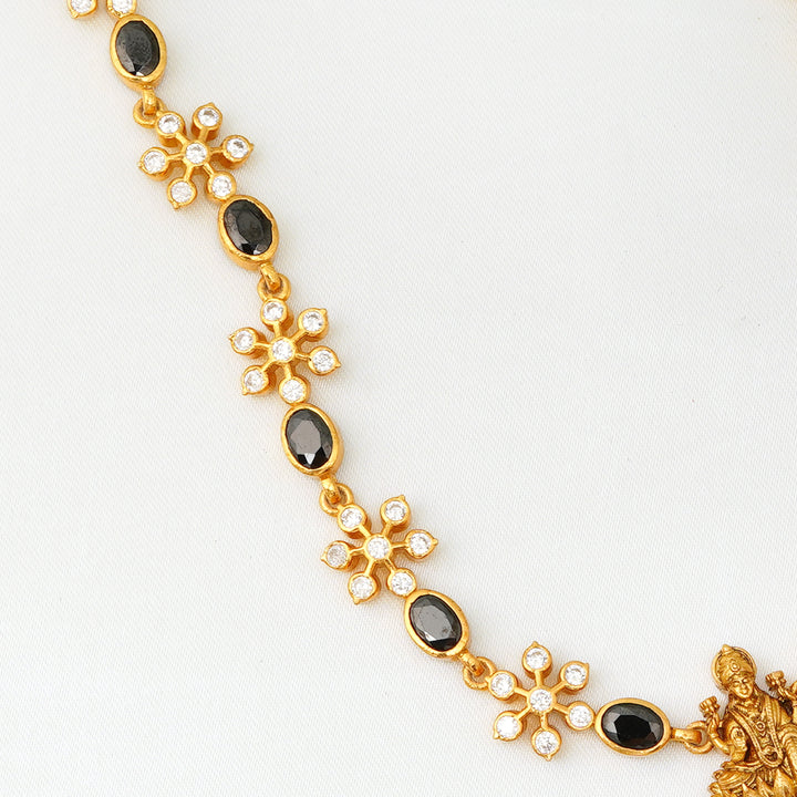 Temple jewellery design Lakshmi pendant necklace with black stones