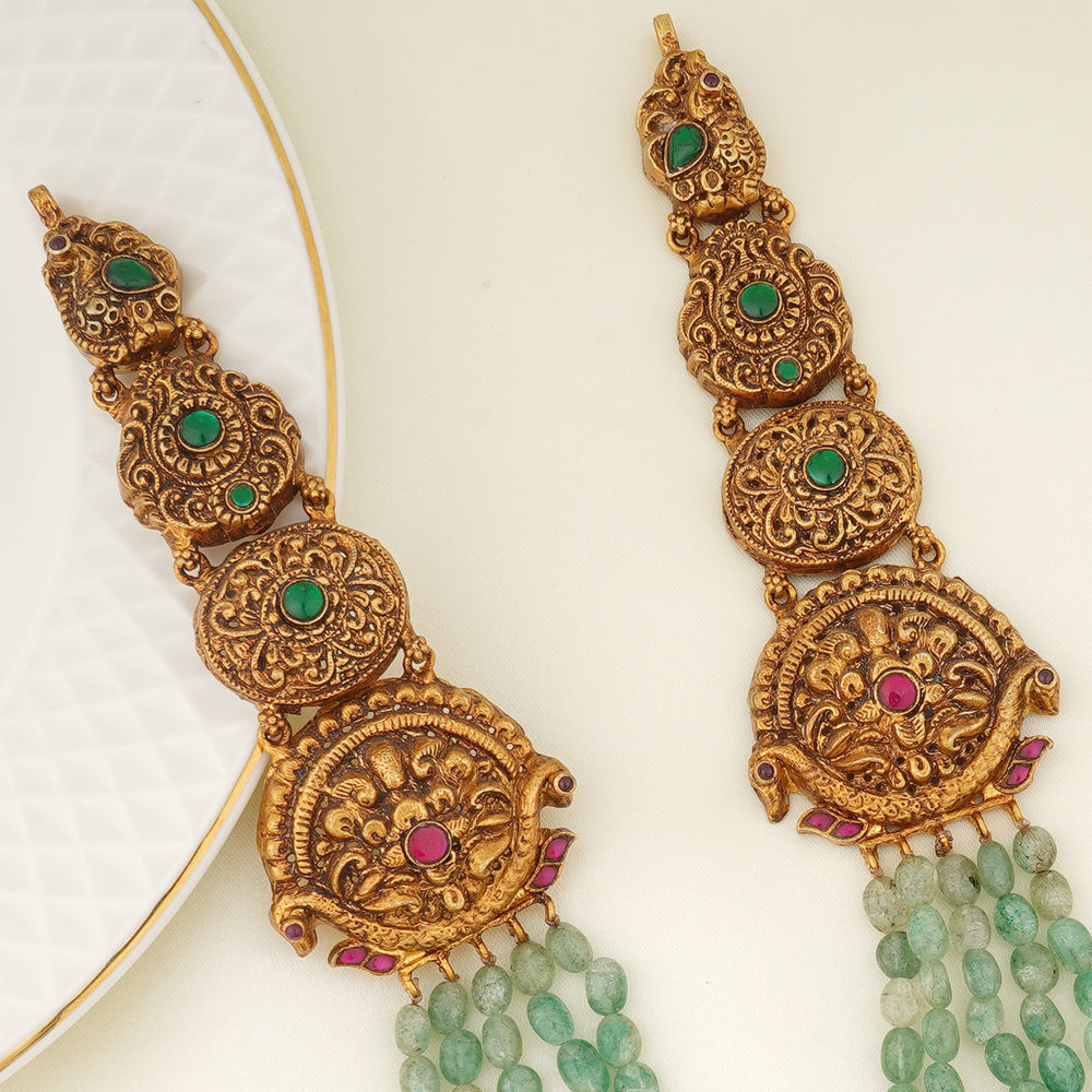 Temple jewellery haram with green stones