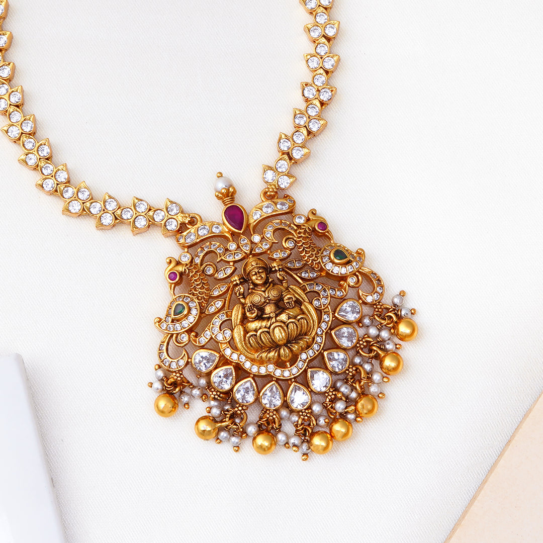 Temple jewellery silver haram with goddess Lakshmi