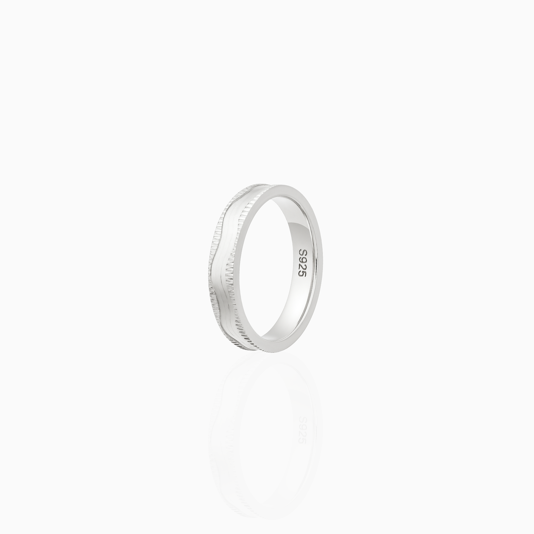 Textured edge silver ring