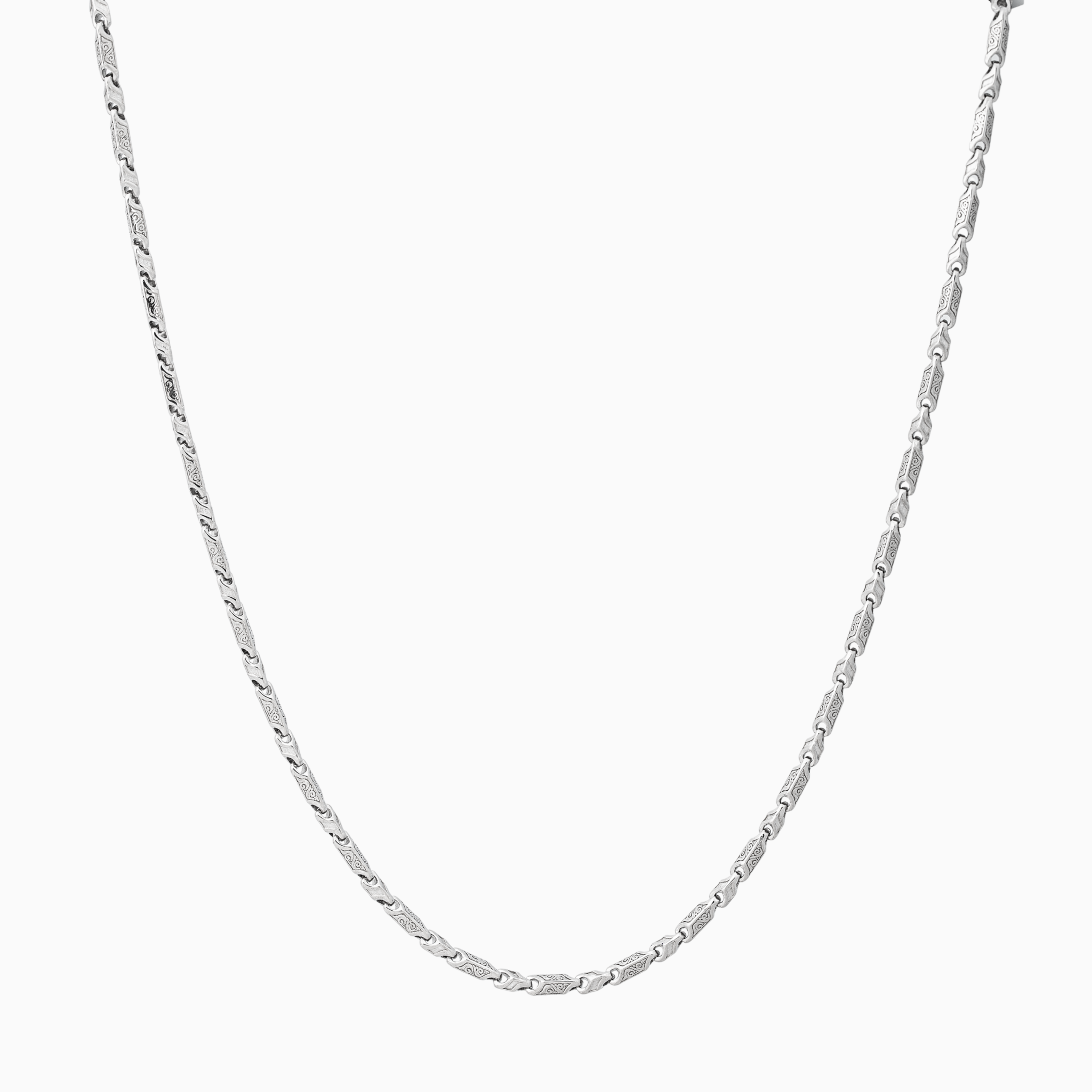 Textured hex link sterling silver chain