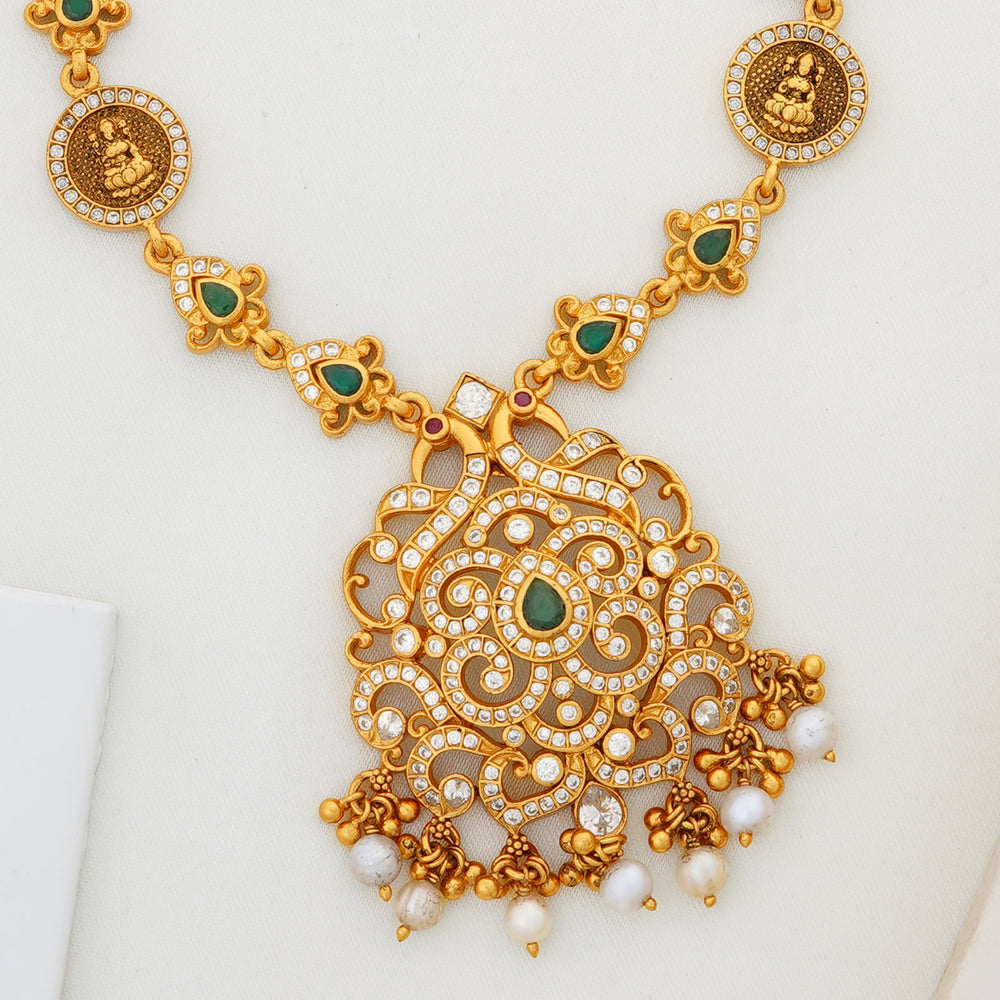 Traditional Emerald Leaf Necklace with Gold-Plated Coins