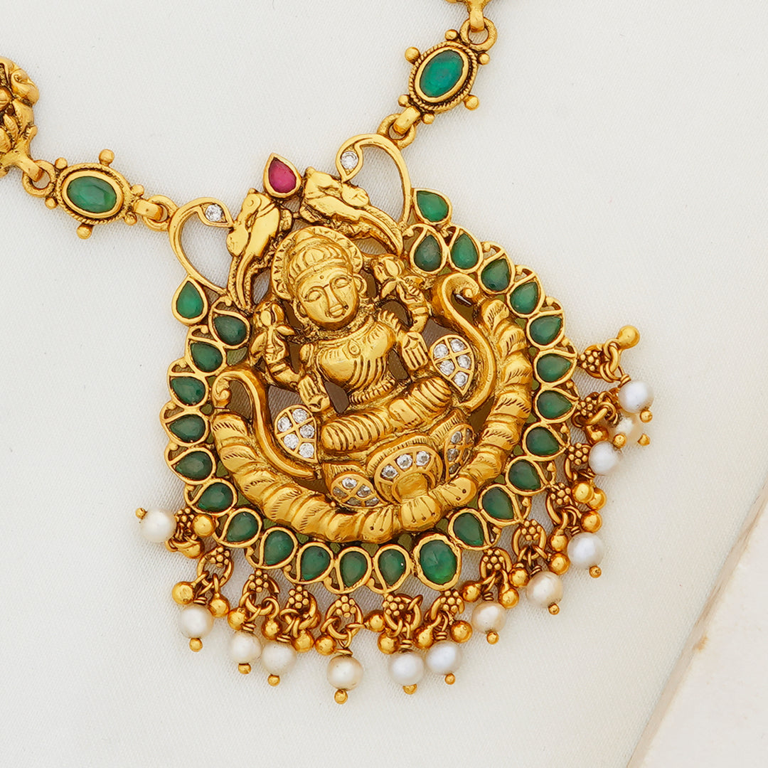 Traditional Emerald Necklace with Goddess Pendant