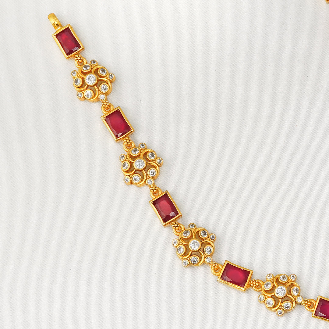 Traditional Ishna necklace with Krishna pendant and ruby square kemp stones