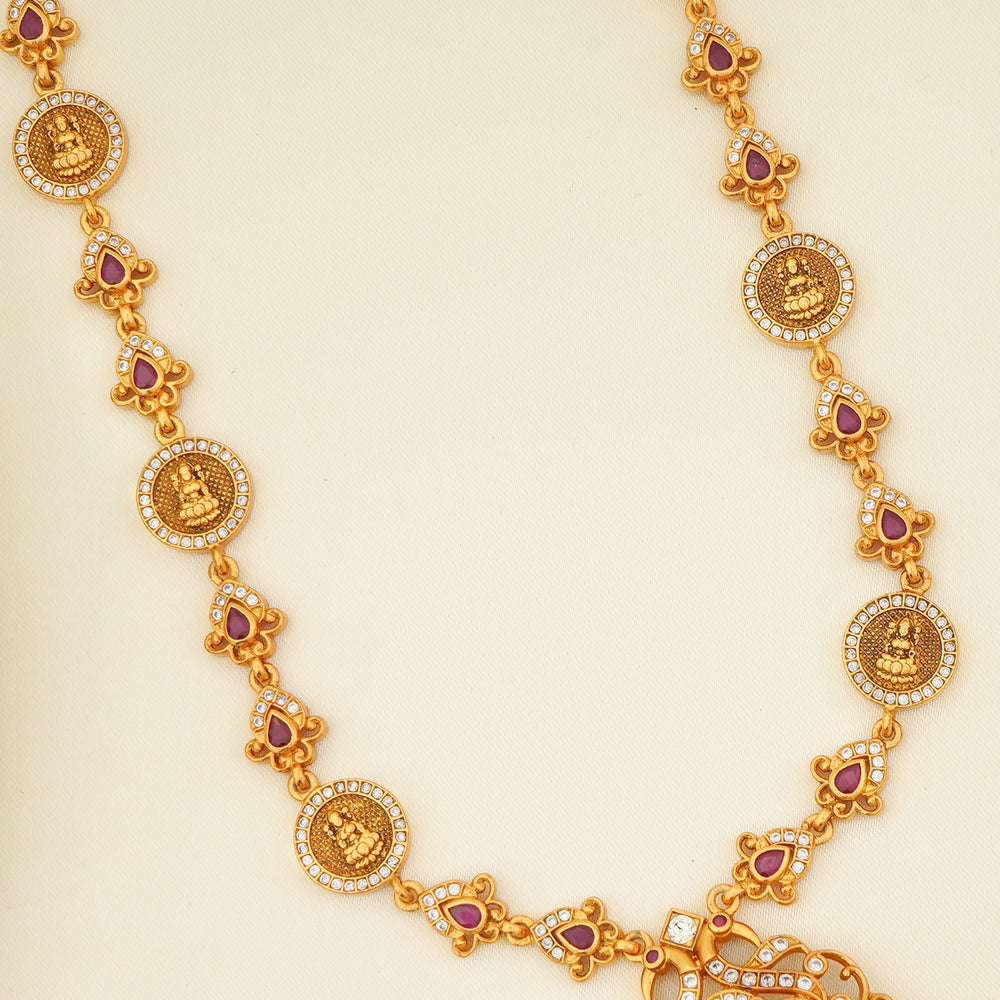 Traditional Lakshmi coin ruby necklace for South Indian weddings