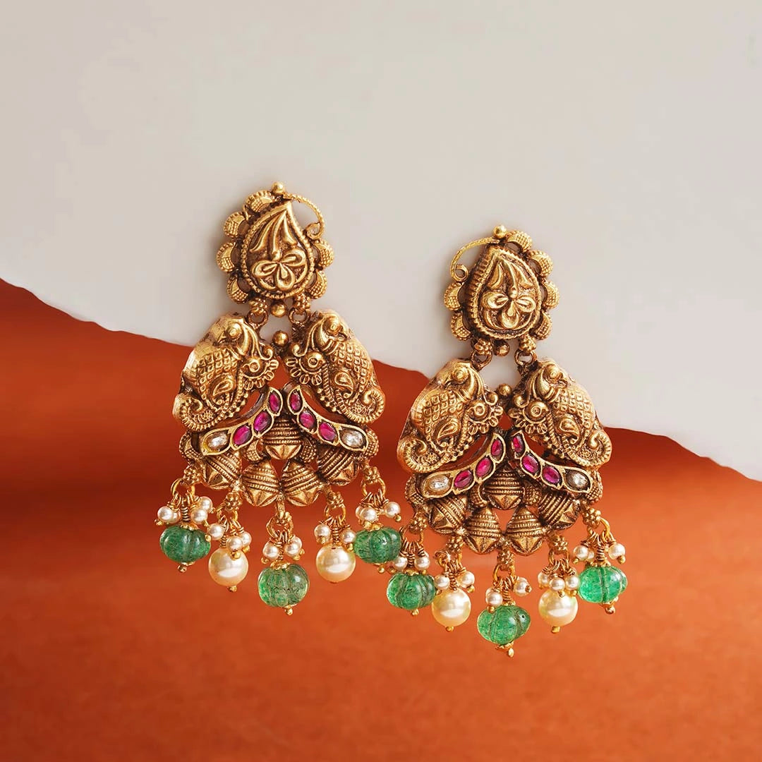 Traditional Ruby Temple Designed Earrings Ishna