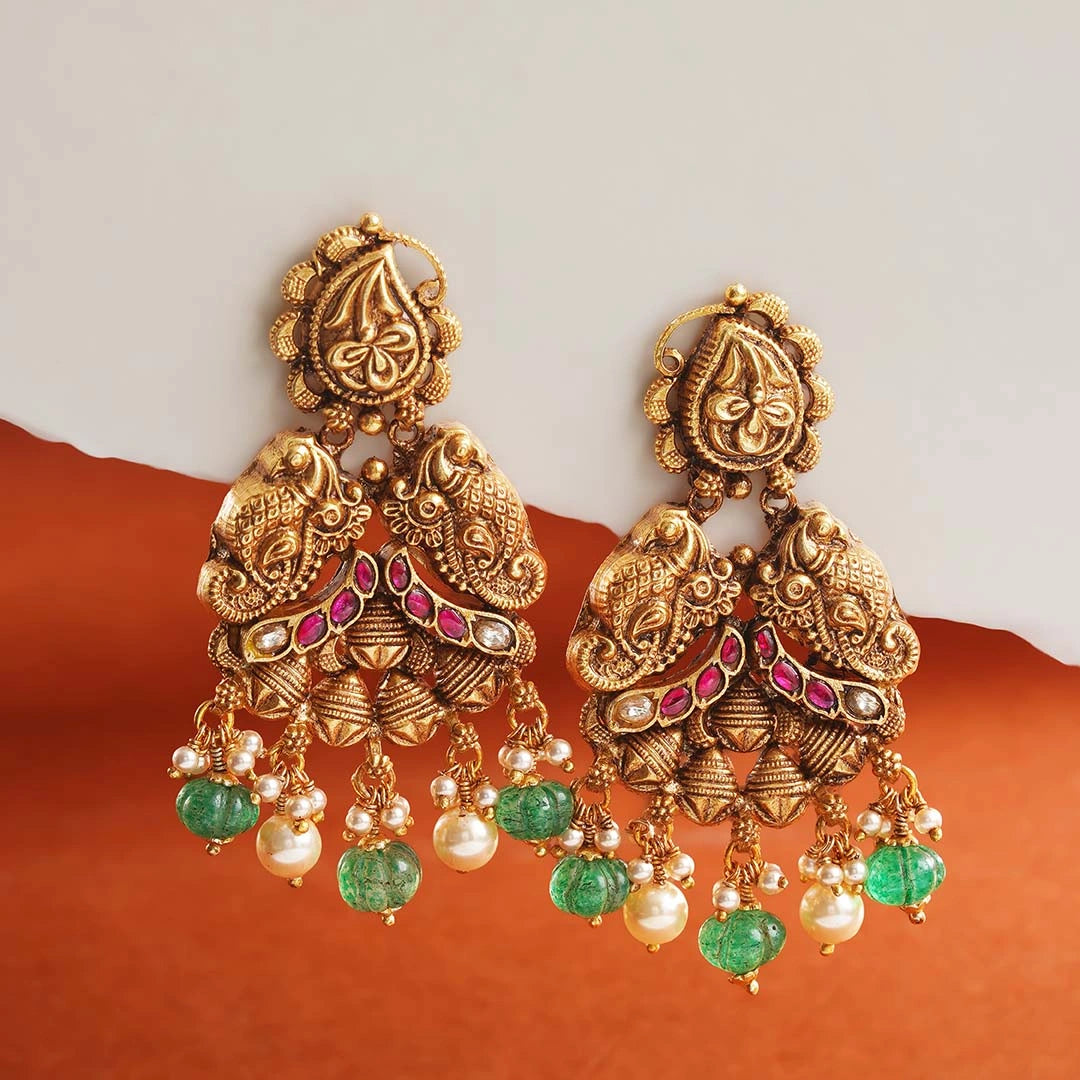 Traditional Ruby Temple Earrings Ishna