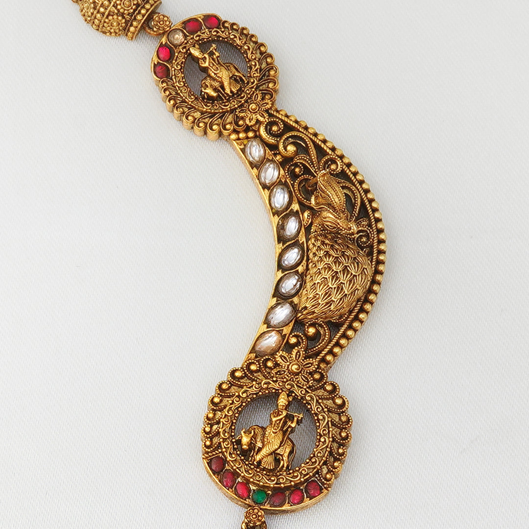 Traditional South Indian Krishna temple jewellery with pearls

