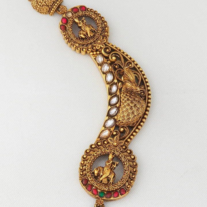 Traditional South Indian Krishna temple jewellery with pearls

