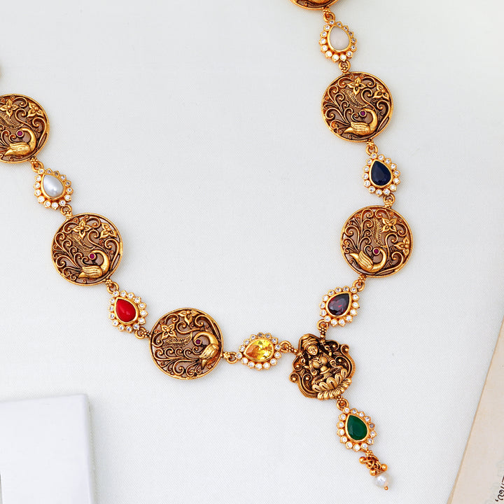 Traditional South Indian necklace with bird motifs and pearl drop