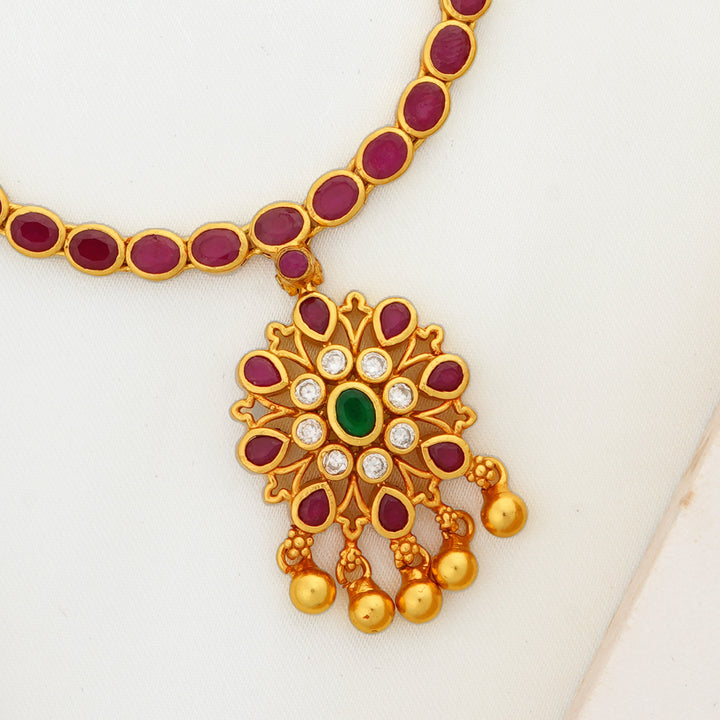 Traditional South Indian necklace with ruby and emerald stones