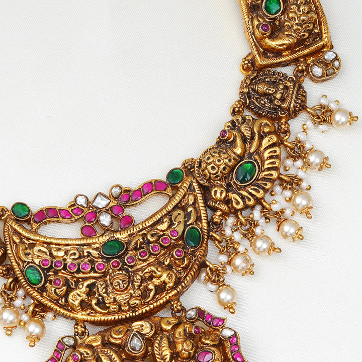 Traditional South Indian temple jewellery with peacocks