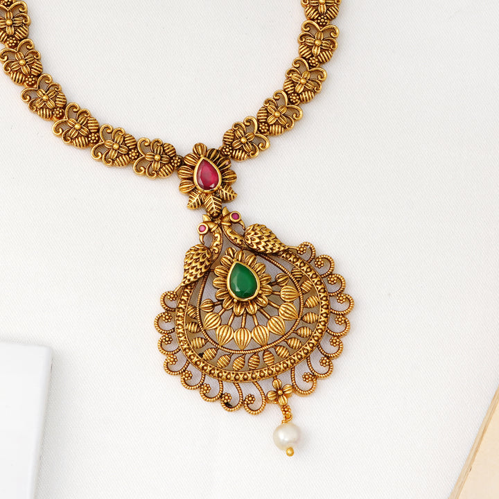 Traditional South Indian temple necklace with antique floral motifs