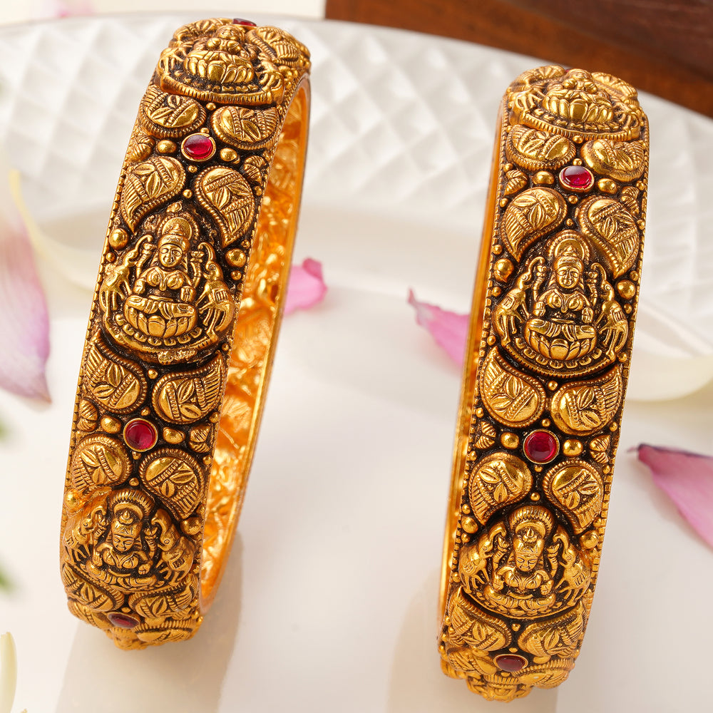 Traditional Temple Bangles with Lakshmi and Mango Motif