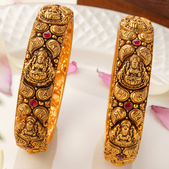 Traditional Temple Bangles with Lakshmi and Mango Motif