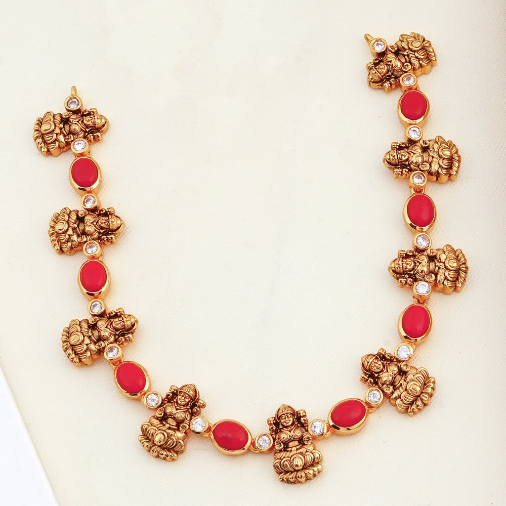 Traditional Temple Jewellery Necklace with Coral Stones