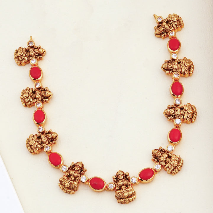 Traditional Temple Jewellery Necklace with Coral Stones