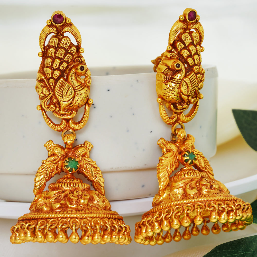 Traditional Temple Jhumkas with Lakshmi Motif