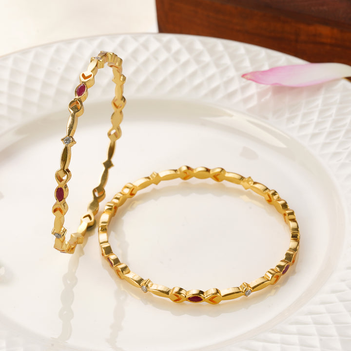 Traditional gold Plated bangle with ruby and Swarovski stones