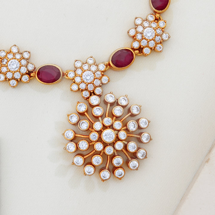 Traditional gold necklace with ruby and CZ stones