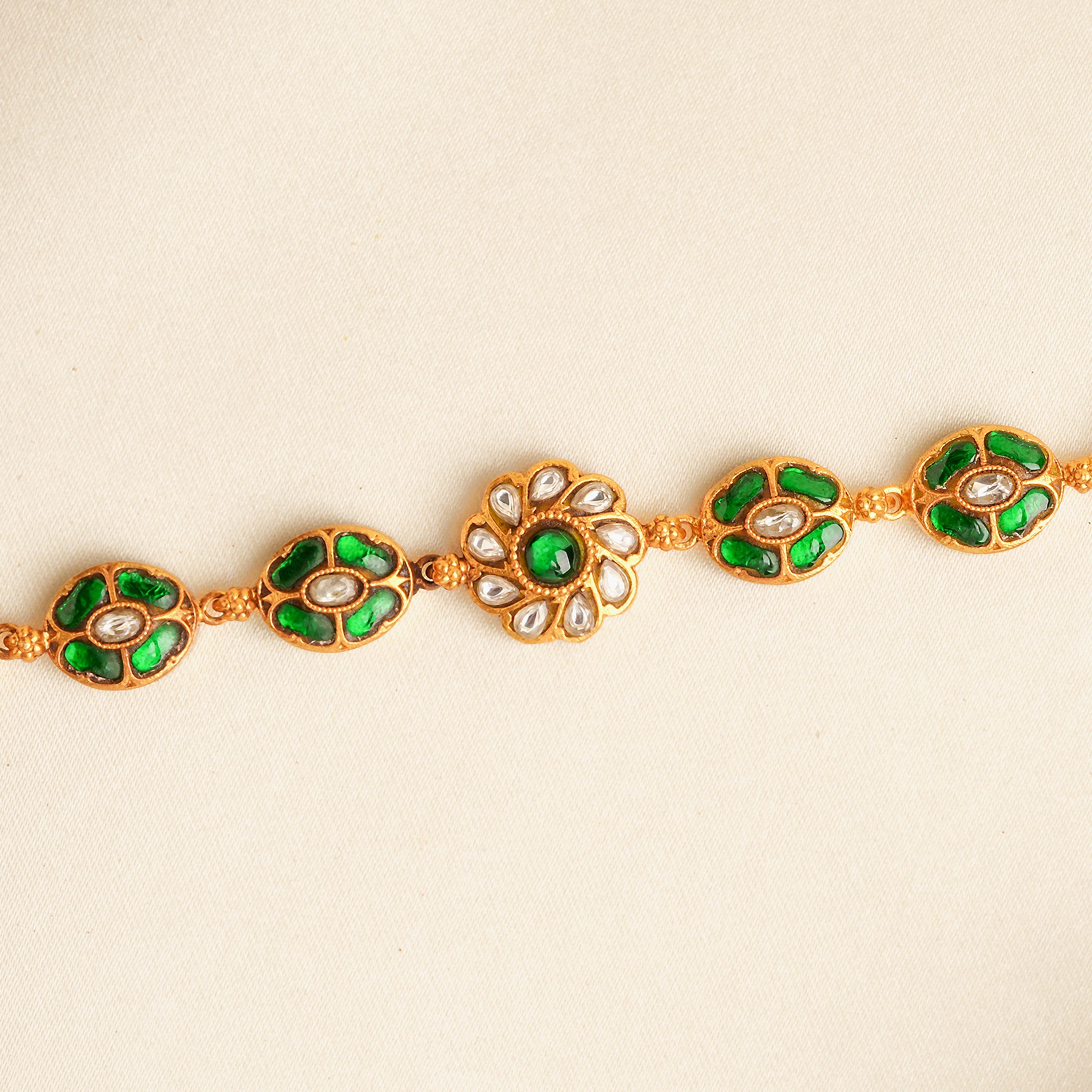 Traditional green enamel kundan bracelet