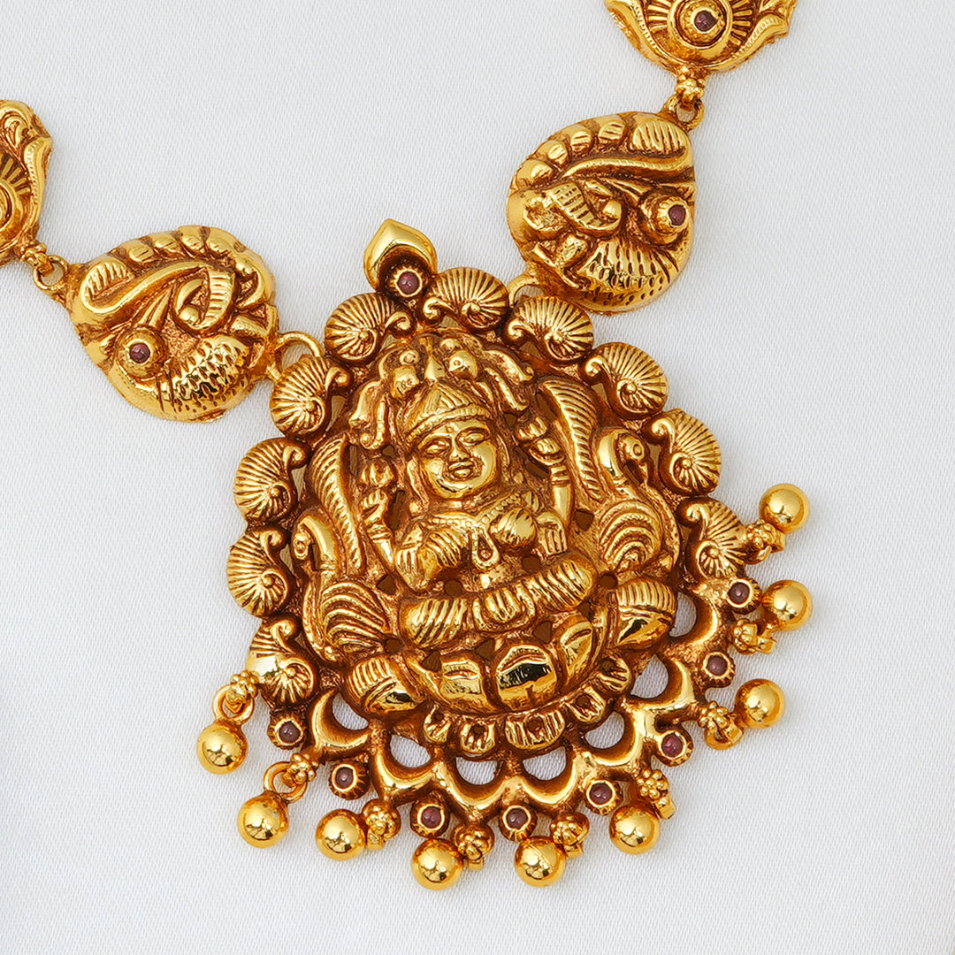 Traditional handcrafted Lakshmi pendant necklace from Ishna's temple collection