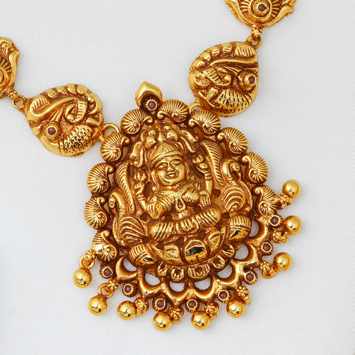 Traditional handcrafted Lakshmi pendant necklace from Ishna's temple collection