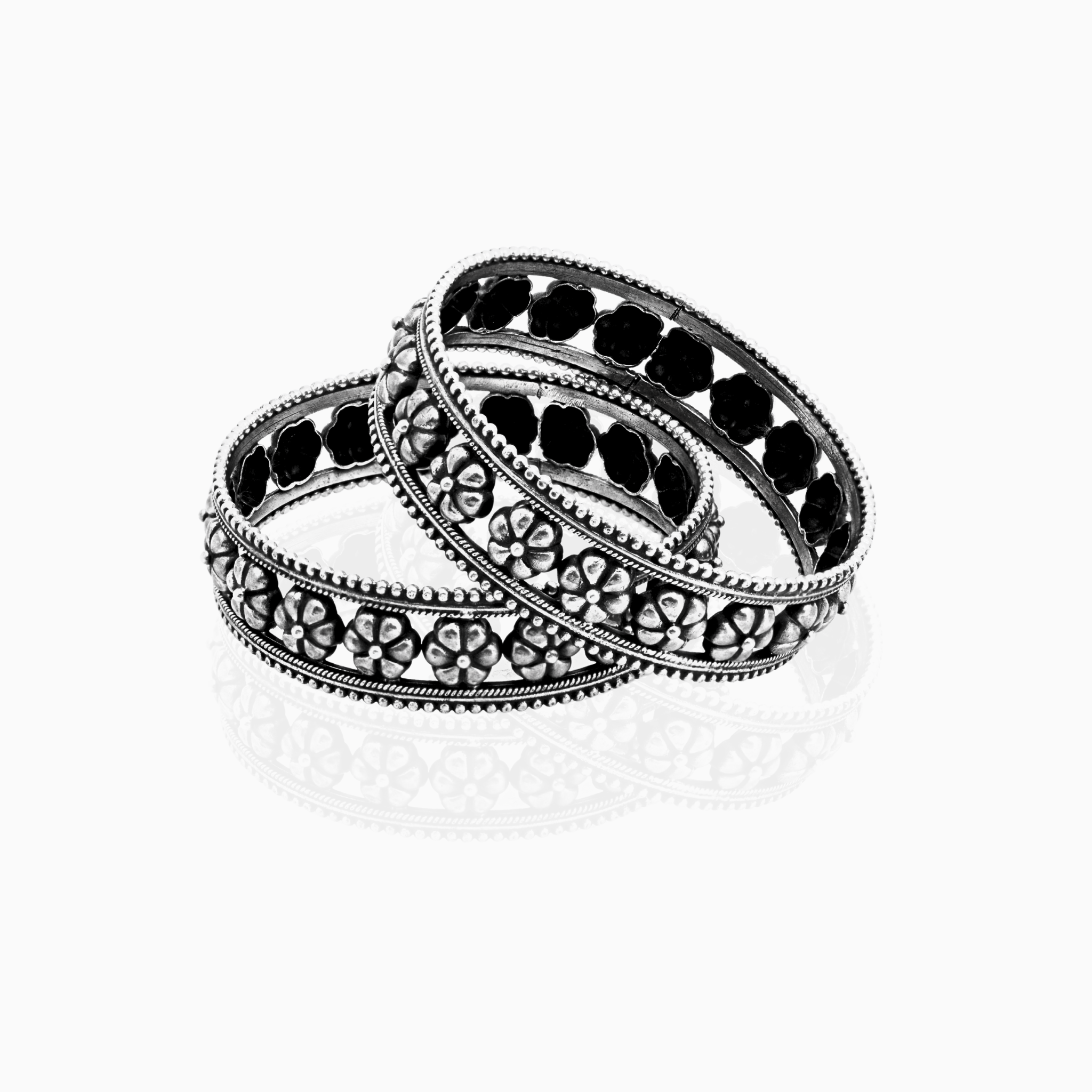 Traditional oxidised silver bangles