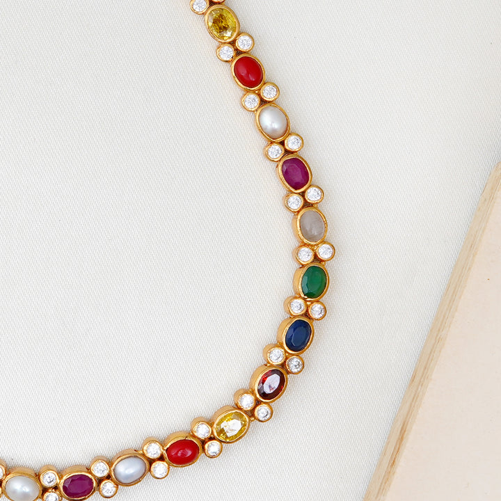 Traditional silver jewellery necklace with Navaratna stones