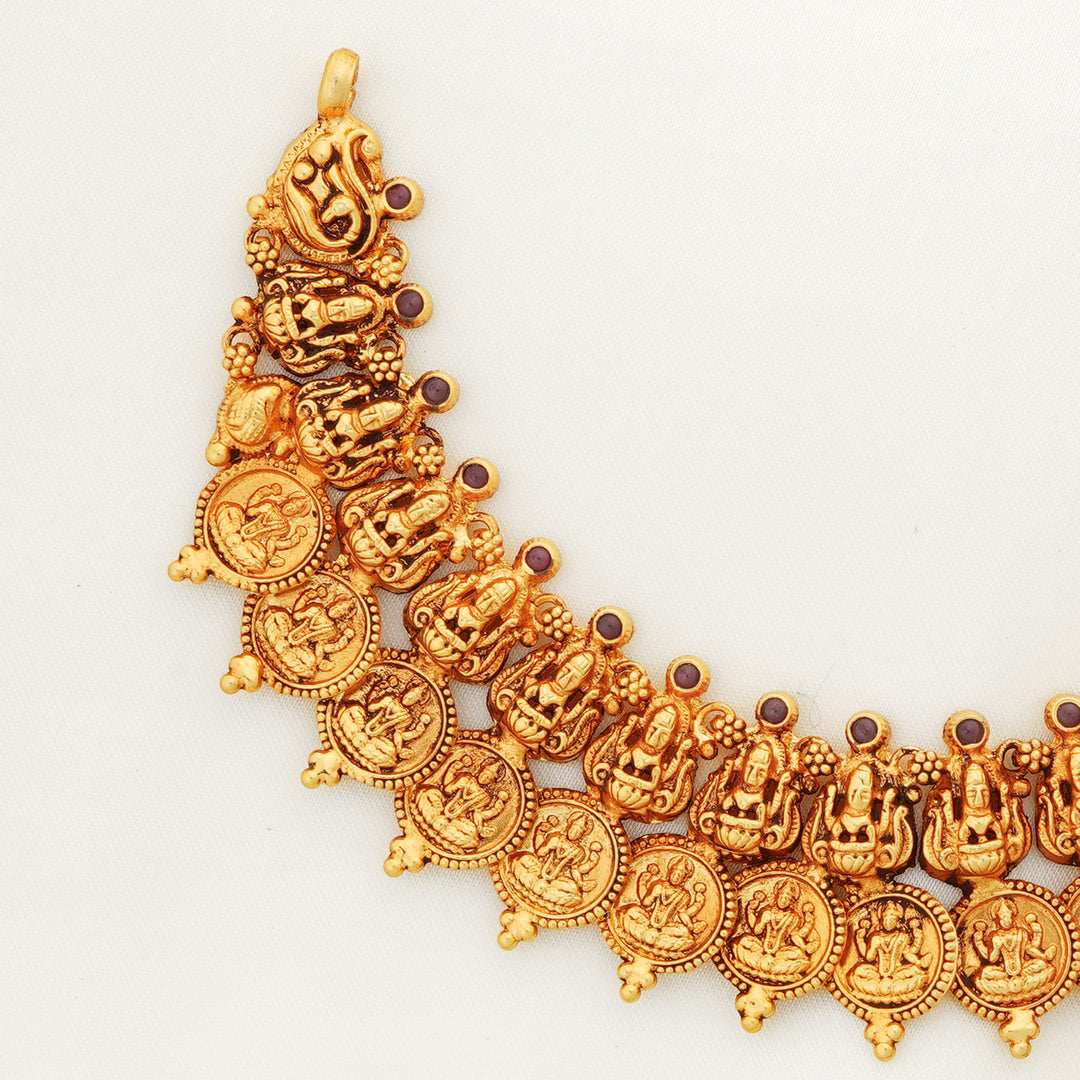 Traditional temple coin necklace in antique gold finish
