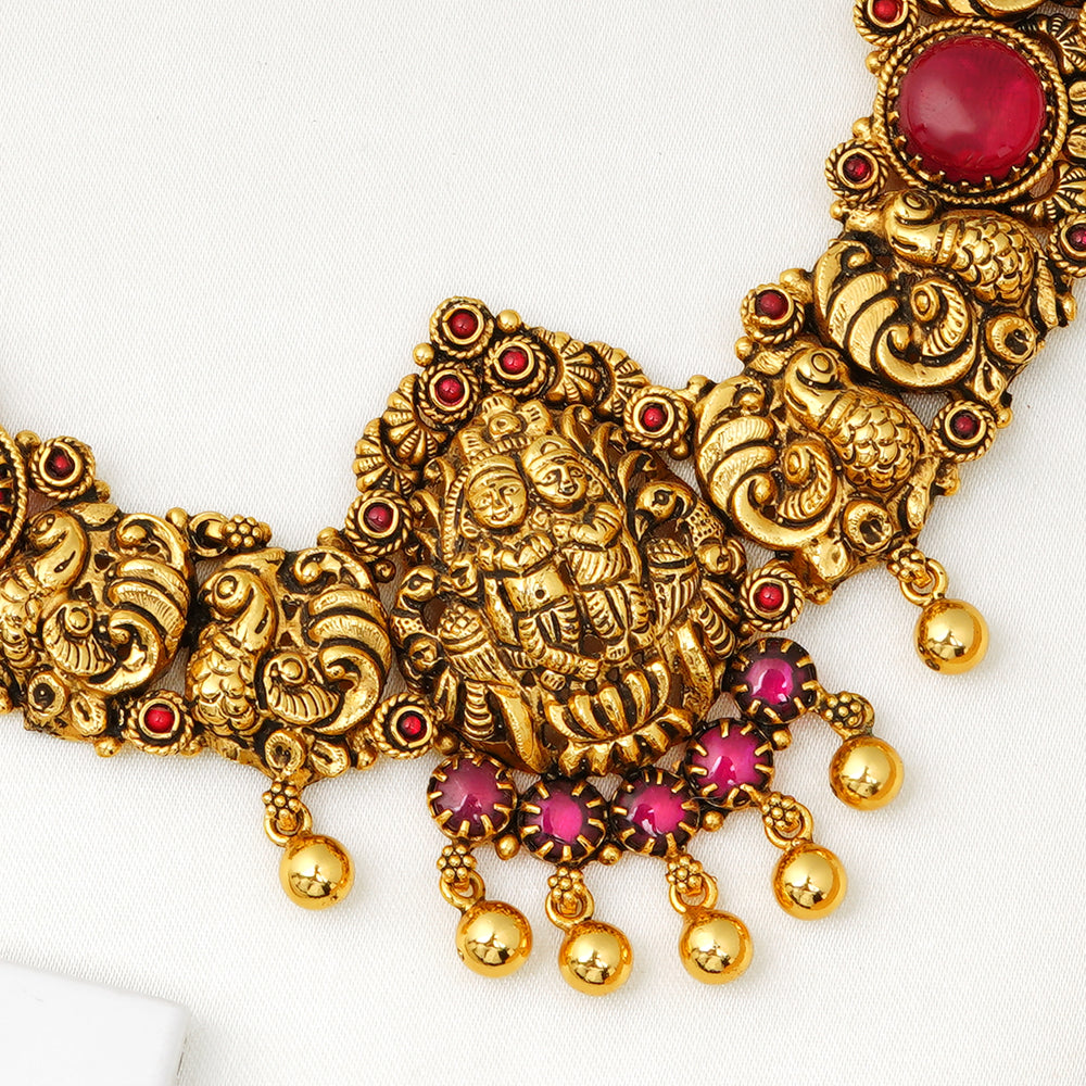 Traditional temple jewellery with Annam and Lakshmi design