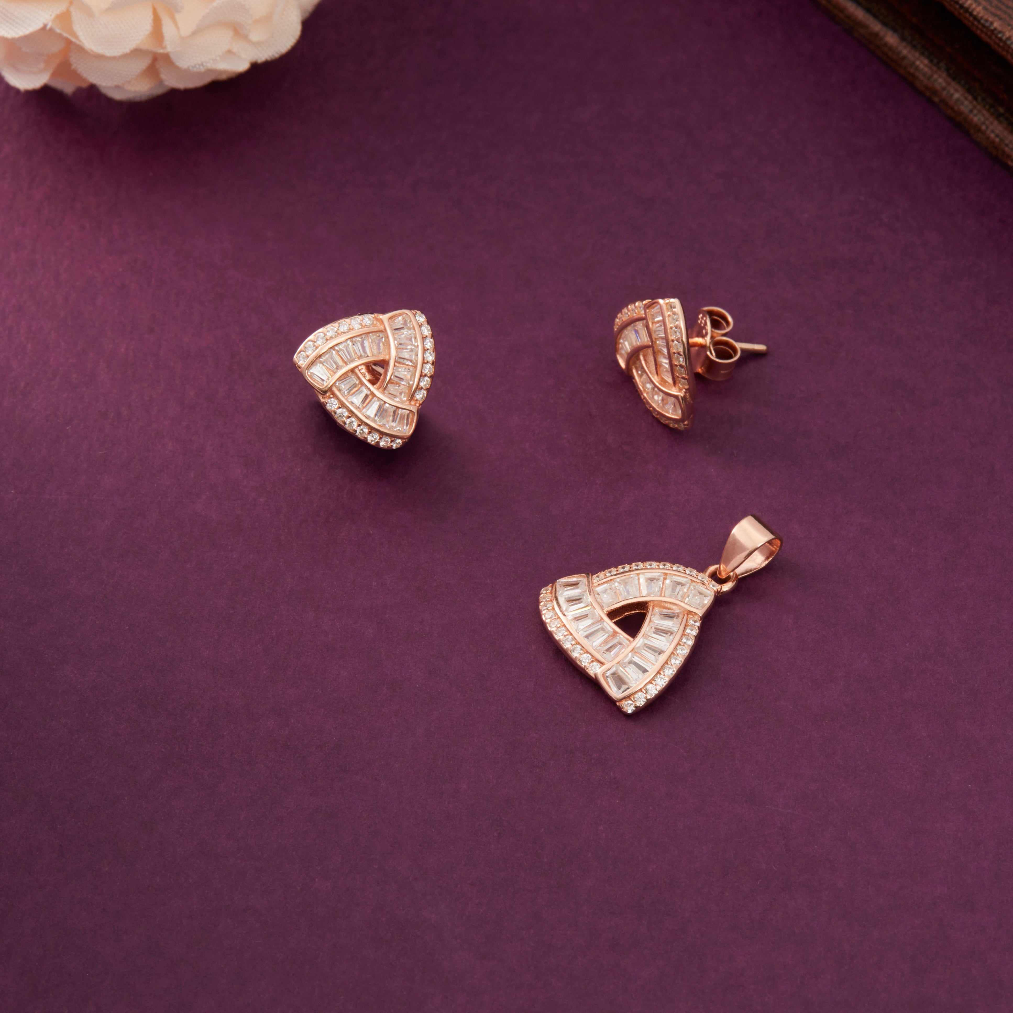 Triangular Pendant & Stud Earrings Ishna