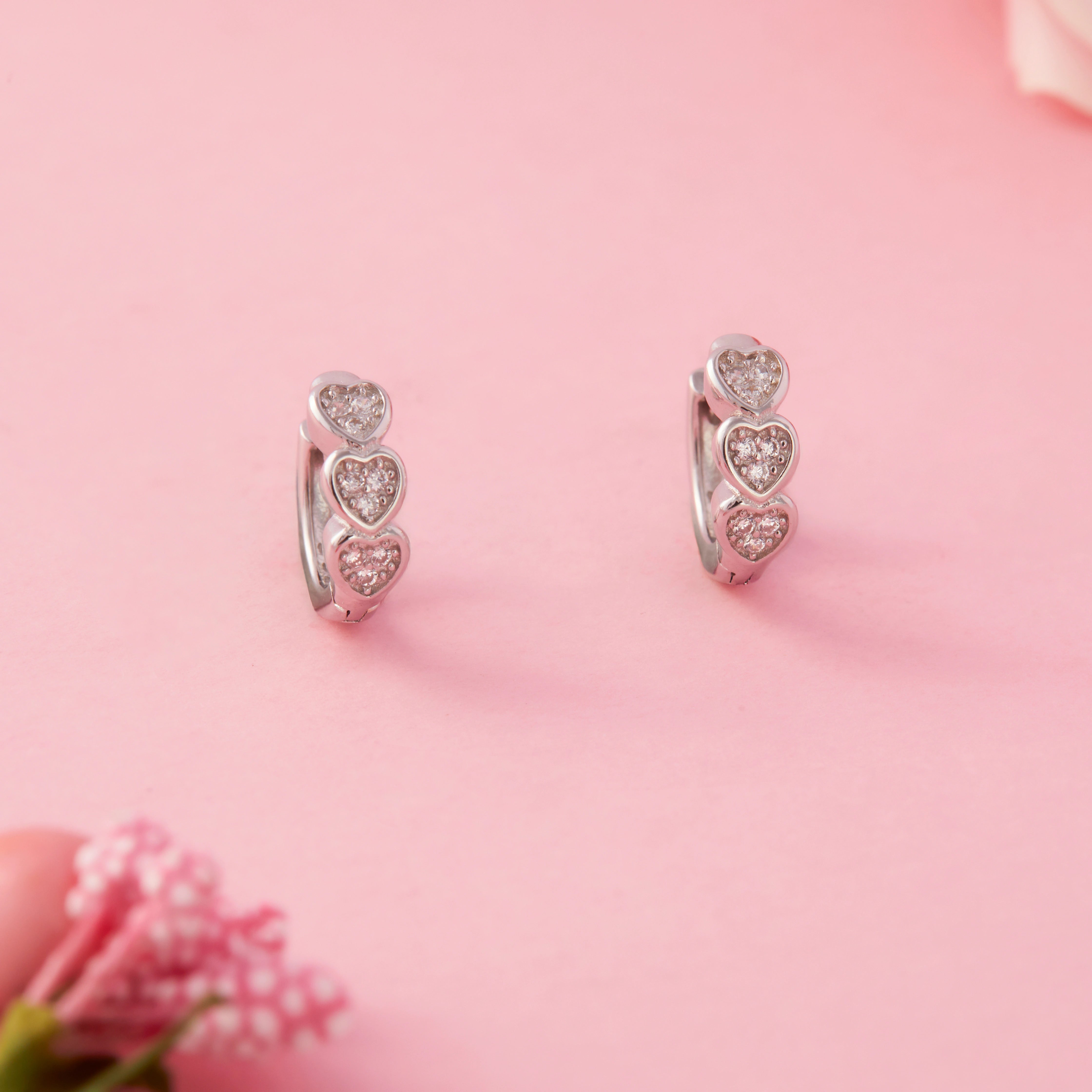 Triple Heart Hoop Stud Earrings Ishna
