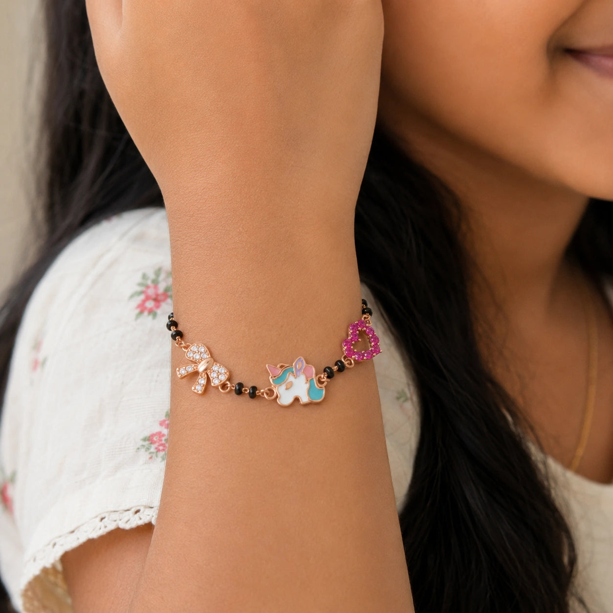 Unicorn Charm Bracelet in Rose Gold Plated Silver Ishna