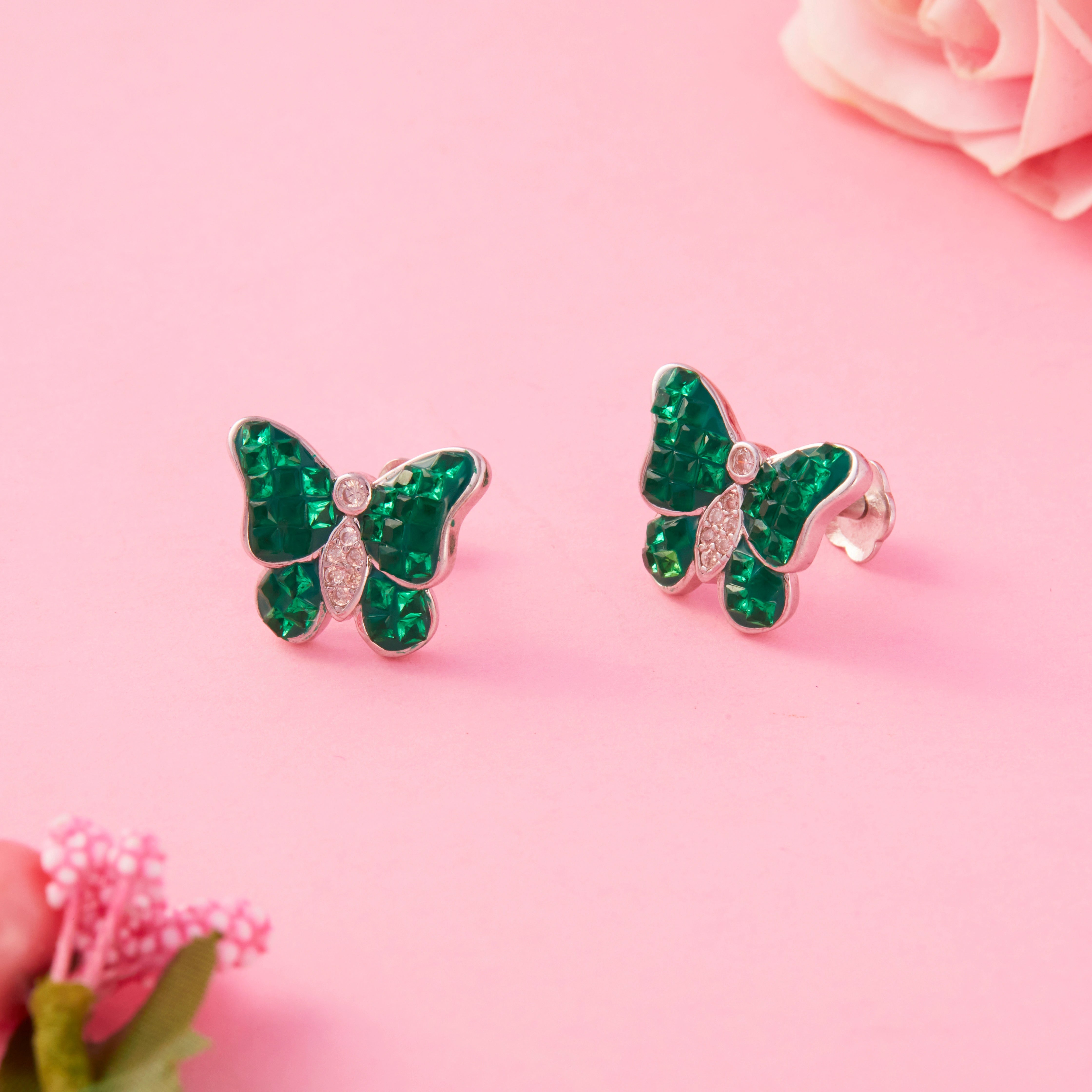 Vintage CZ Green Butterfly Earrings Ishna