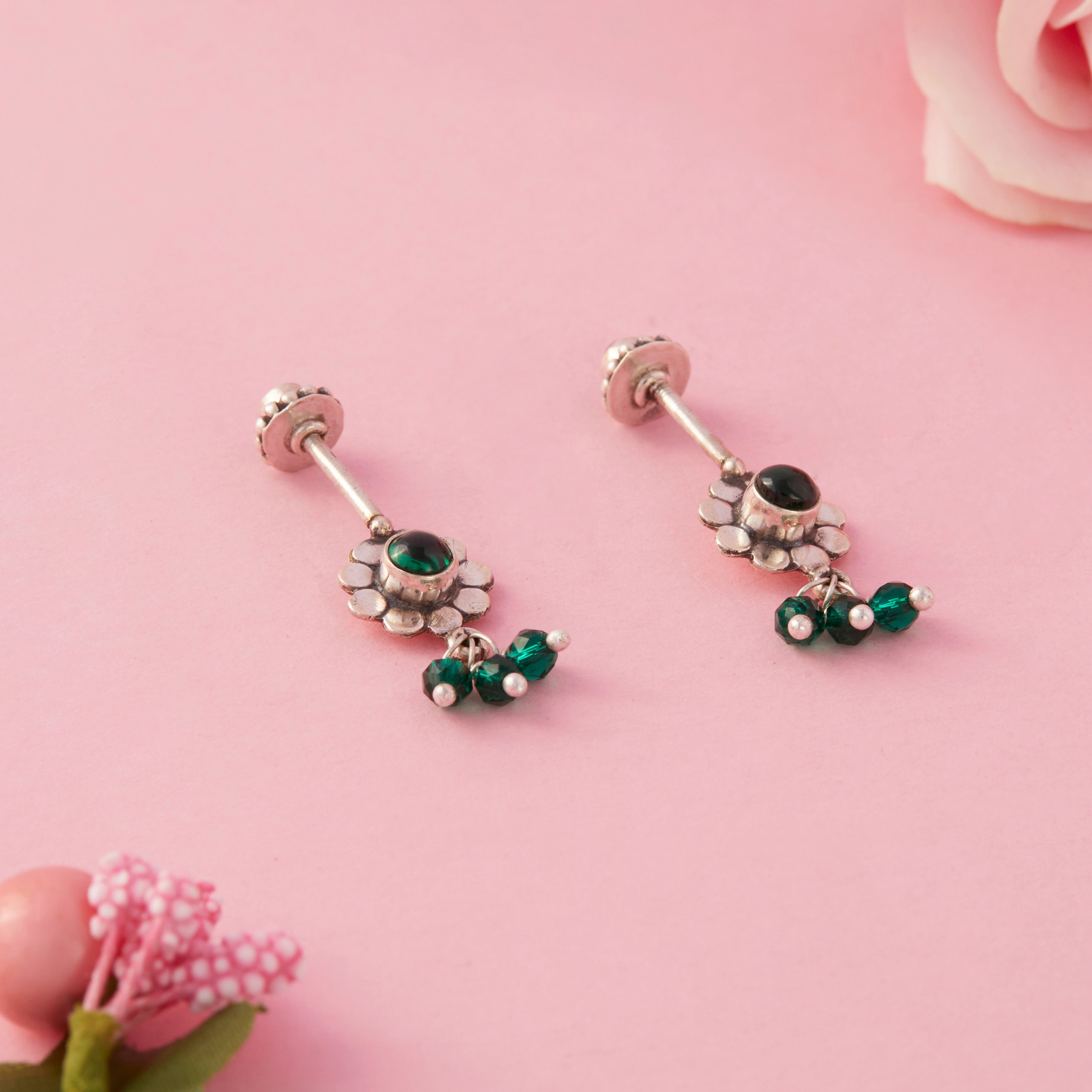 Vintage Green Floral Earrings Ishna