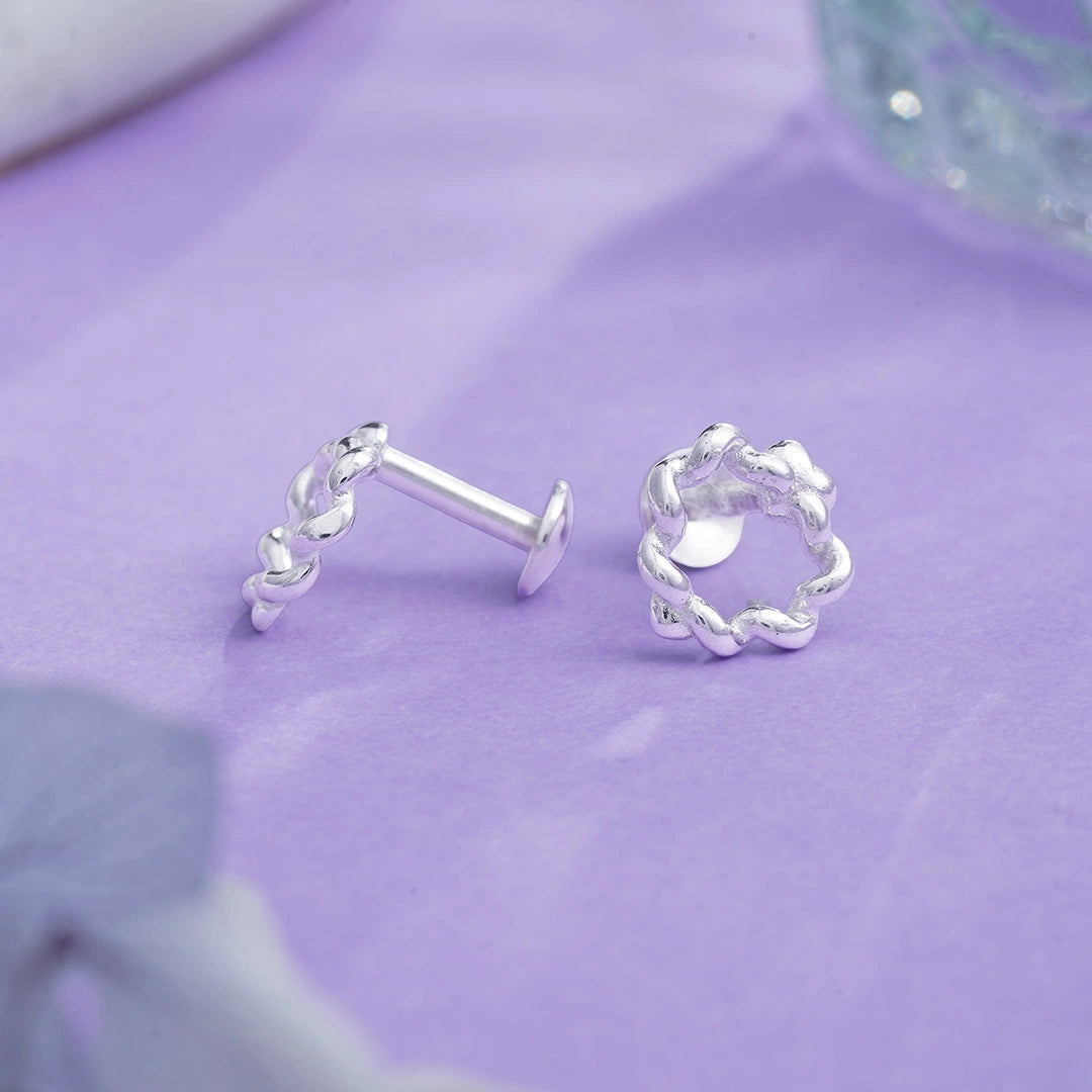 Wavey Heart Motif Circle Stud In 925 Sterling Silver Ishna