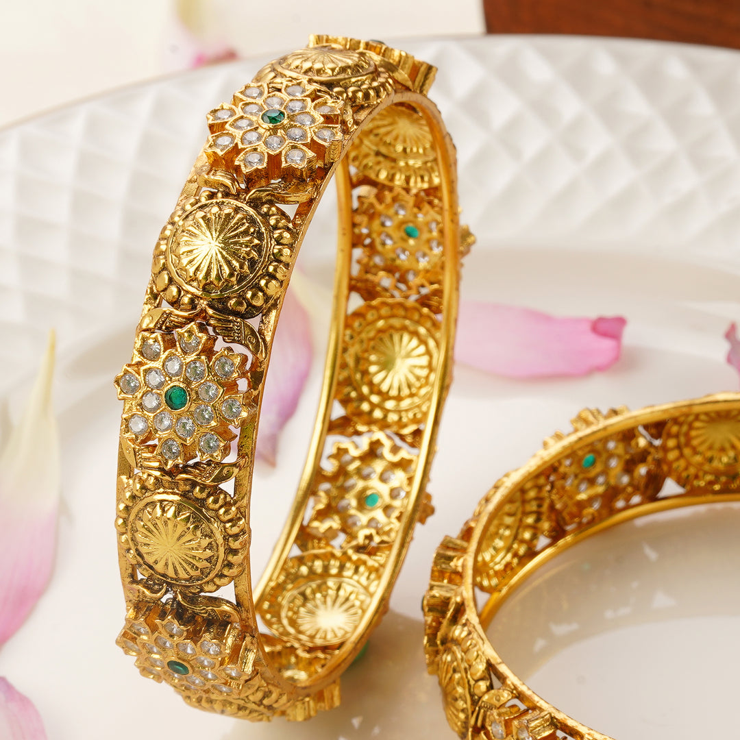 Wedding & Festive Wear Swarovski Stone Gold Bangles 