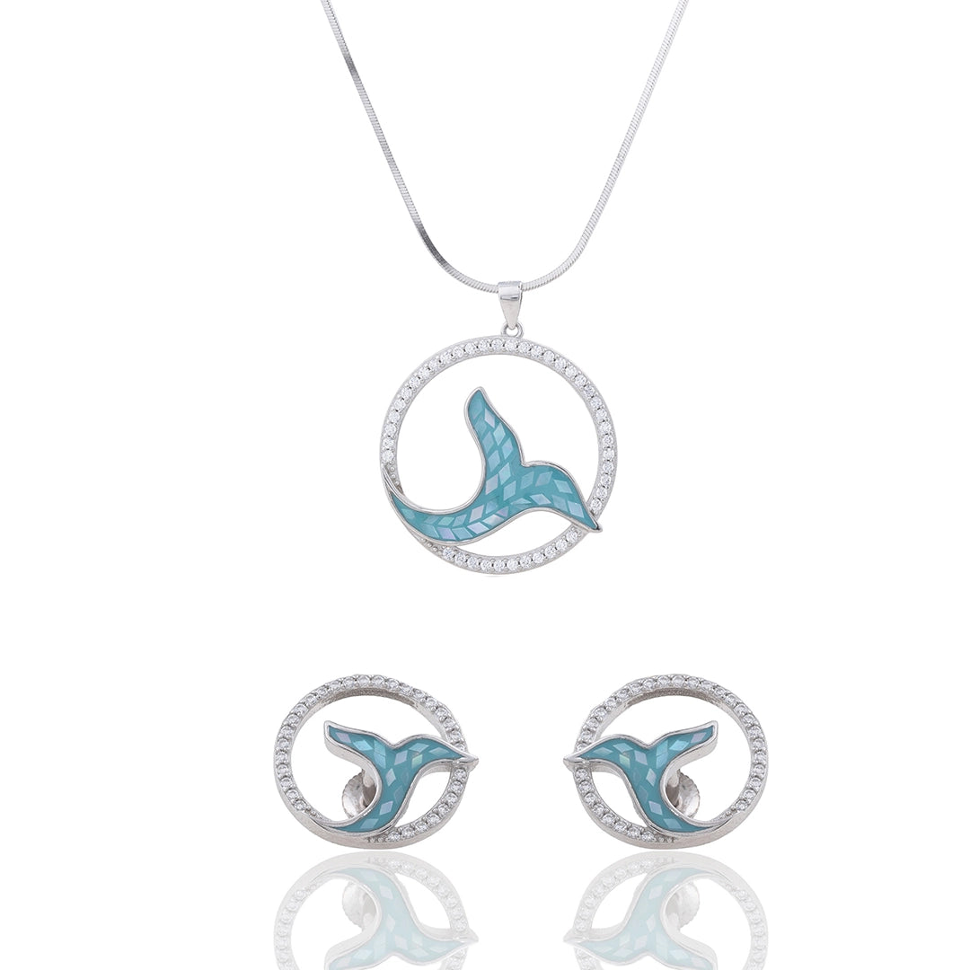 Whale Tail Pendant Chain & Earrings Ishna