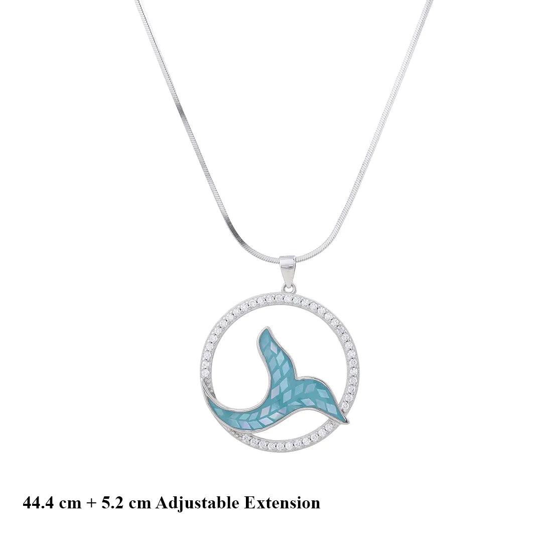 Whale Tail silver Pendant Chain & Earring
