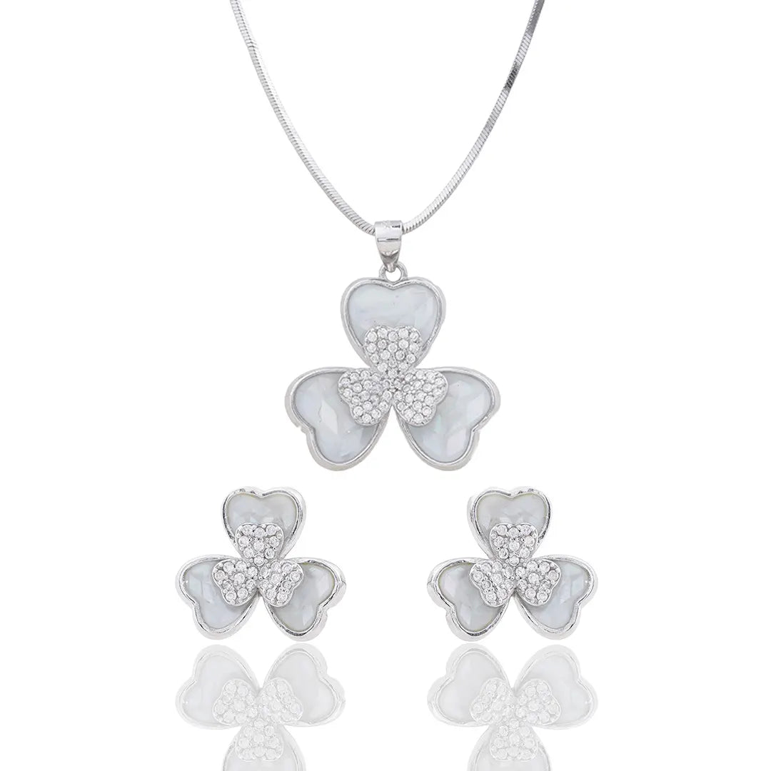 White Clover Pendant Chain & Earrings Ishna