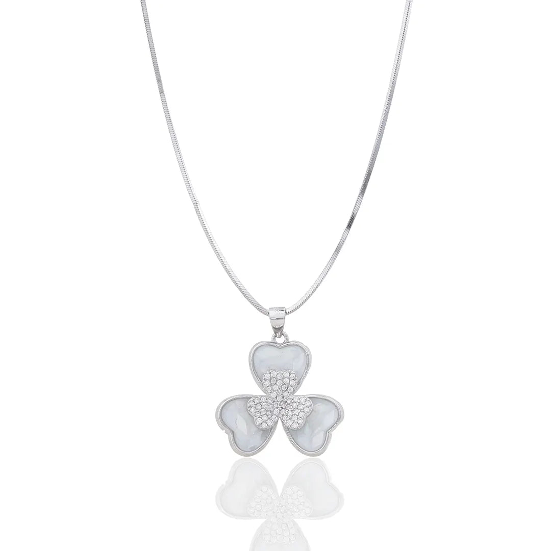 White Clover Pendant Chain & Earrings in 925 Sterling Silver Ishna